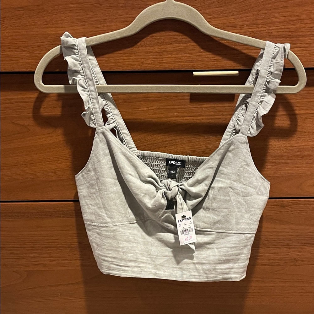 Express Light Gray Ruffle Strap Tank Top